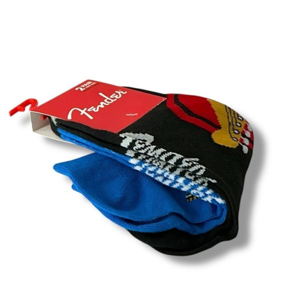 Fender Guitar Casual Socks 2 Pair Set Black Blue Adult Unisex Men 7-12 One Size - Picture 5 of 16